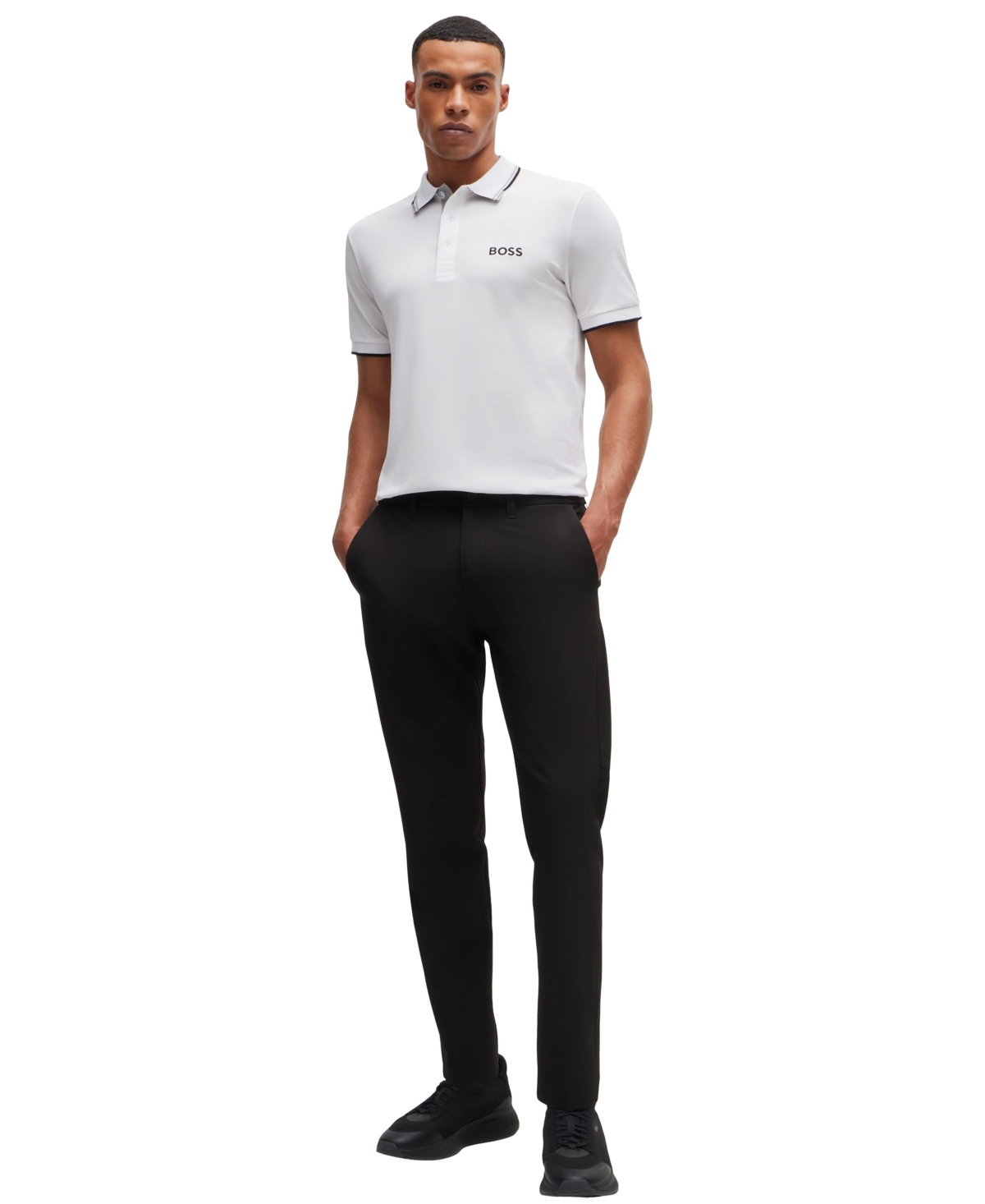 Hugo Boss Paddy Pro Mens Cotton Blend Polo Shirt With Contrast Logos ...