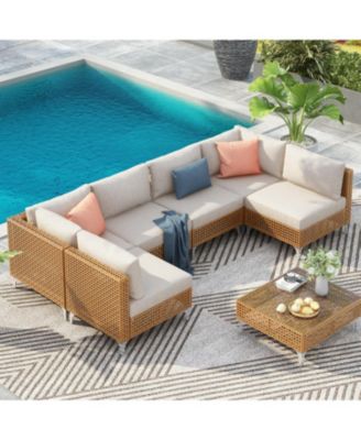 Streamdale 7-Piece Wicker Patio Set, Cushions and Table