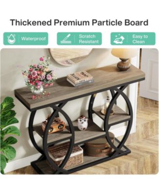 39.4" Console Table, Industrial 4-Tier Sofa Table Entryway Table with Storage Shelves, Narrow Wood Accent Tables with Metal Frame for Small Spaces, Hallway, Foyer