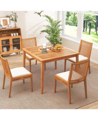 39 Inch Acacia Wood Dining Square Bistro Table with 1.96 Inch Umbrella Hole