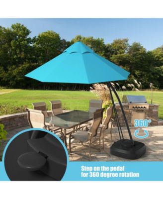 11 Feet Outdoor Cantilever Hanging Umbrella with Base and Wheels-Turquoise