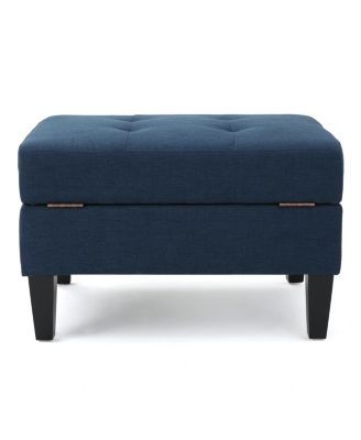 Contemporary Woven Storage Ottoman with Tufted Accents and Birch Legs