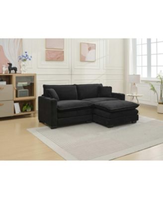 Streamdale L Shape Corduroy Sofa w/ USB, Cup Holder, Footstool - Black