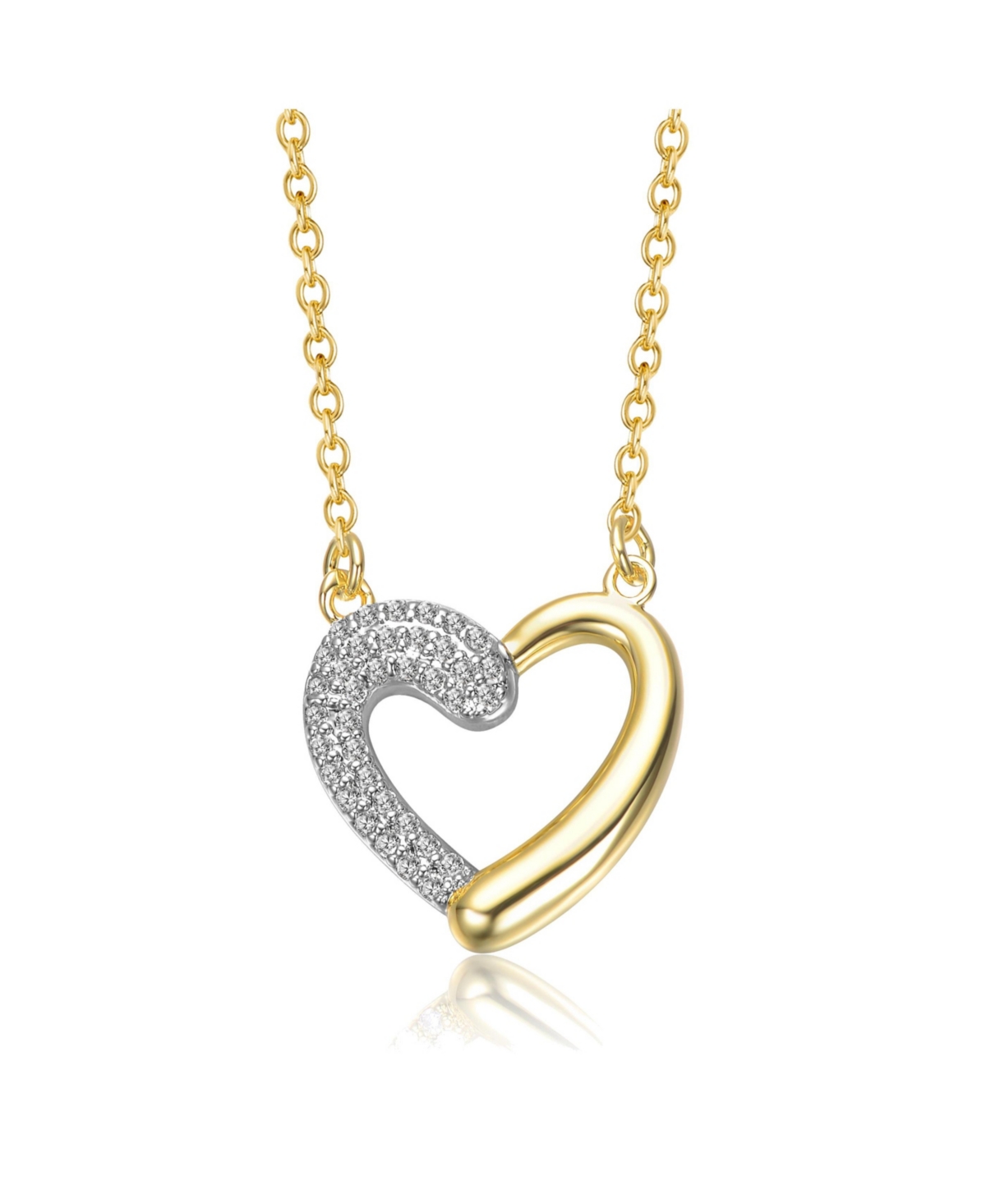 Sterling Silver 14K Gold Plated with Clear Moissanite Heart Pendant Necklace - Two-tone