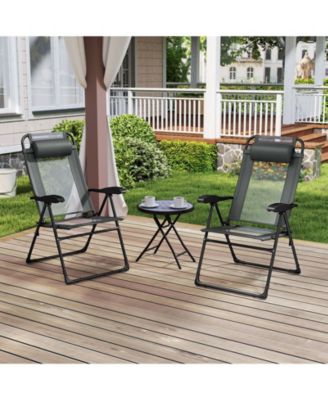 Outdoor Folding Chairs Set of 2 with Armrests and 7-Level Backrest