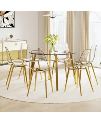Glass Table & 6 Gold Leg Chairs