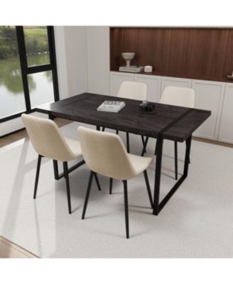 Black Dining Table & 4 Suede Chairs - Modern Set