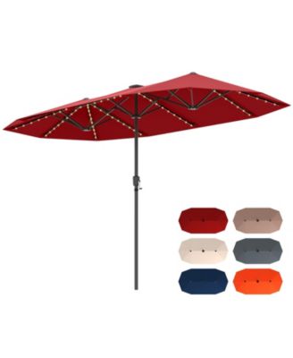 13 FT Large Patio Umbrella with LED Solar Lights and Crank Handle