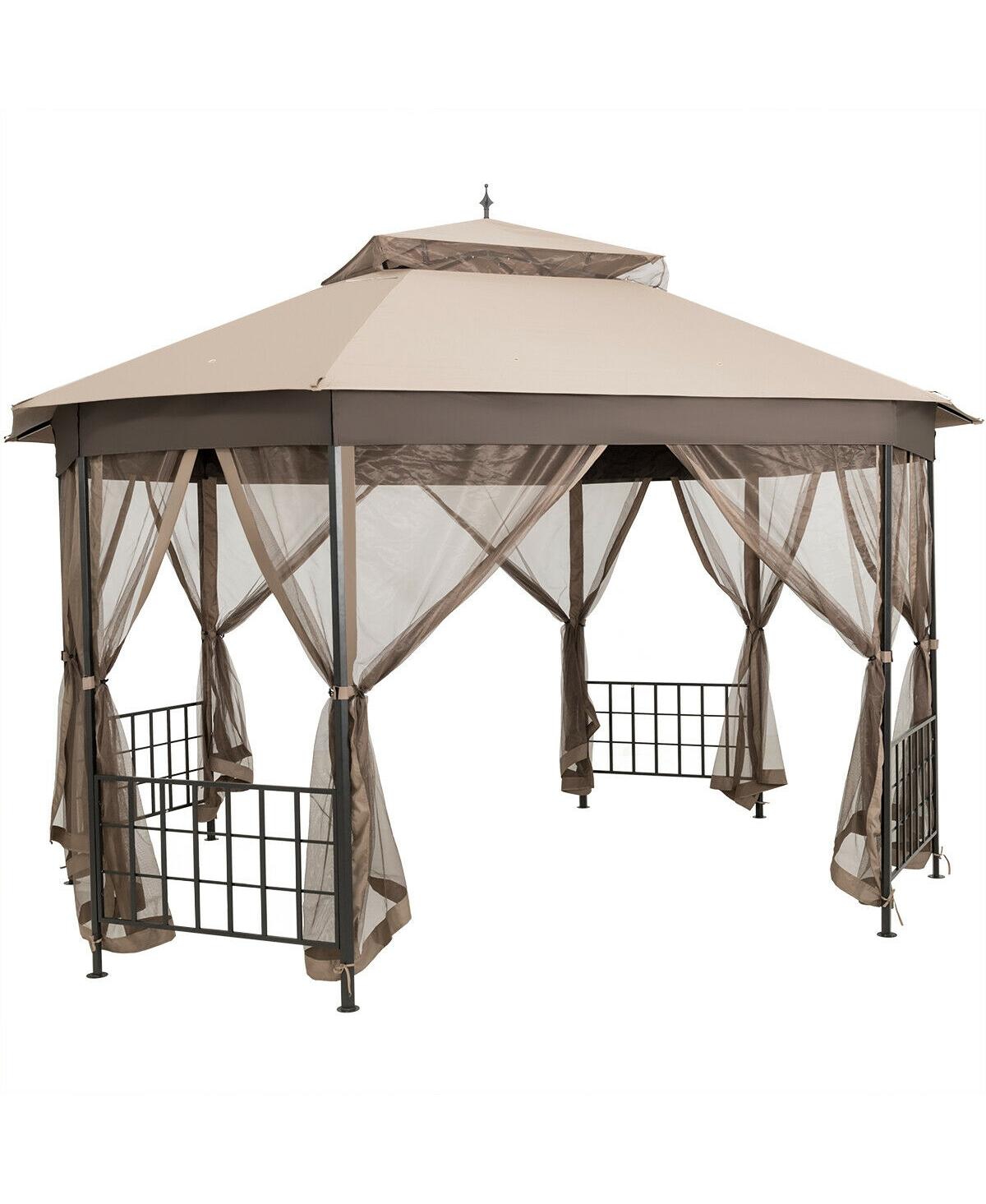 10 x 12 Octagonal Patio Gazebo with Mosquito Net - Brown