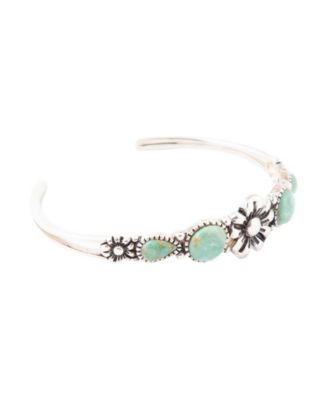 Floral Blue Turquoise and Sterling Silver Cuff Bracelet