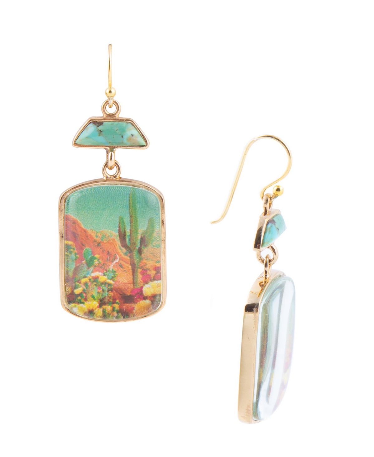 Scenic Sedona Desert Blue Turquoise Golden Drop Earrings - Genuine Turquoise