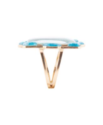 Scenic Red Floral Blue Apatite Golden Statement Ring