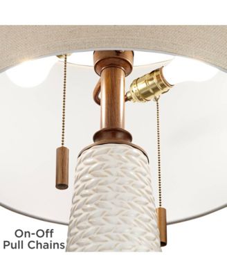 Kingston Modern Mid Century Table Lamps 32 3/4" Tall Set of 2 White Textured Ceramic Taupe Drum Shade for Bedroom Living Room Home