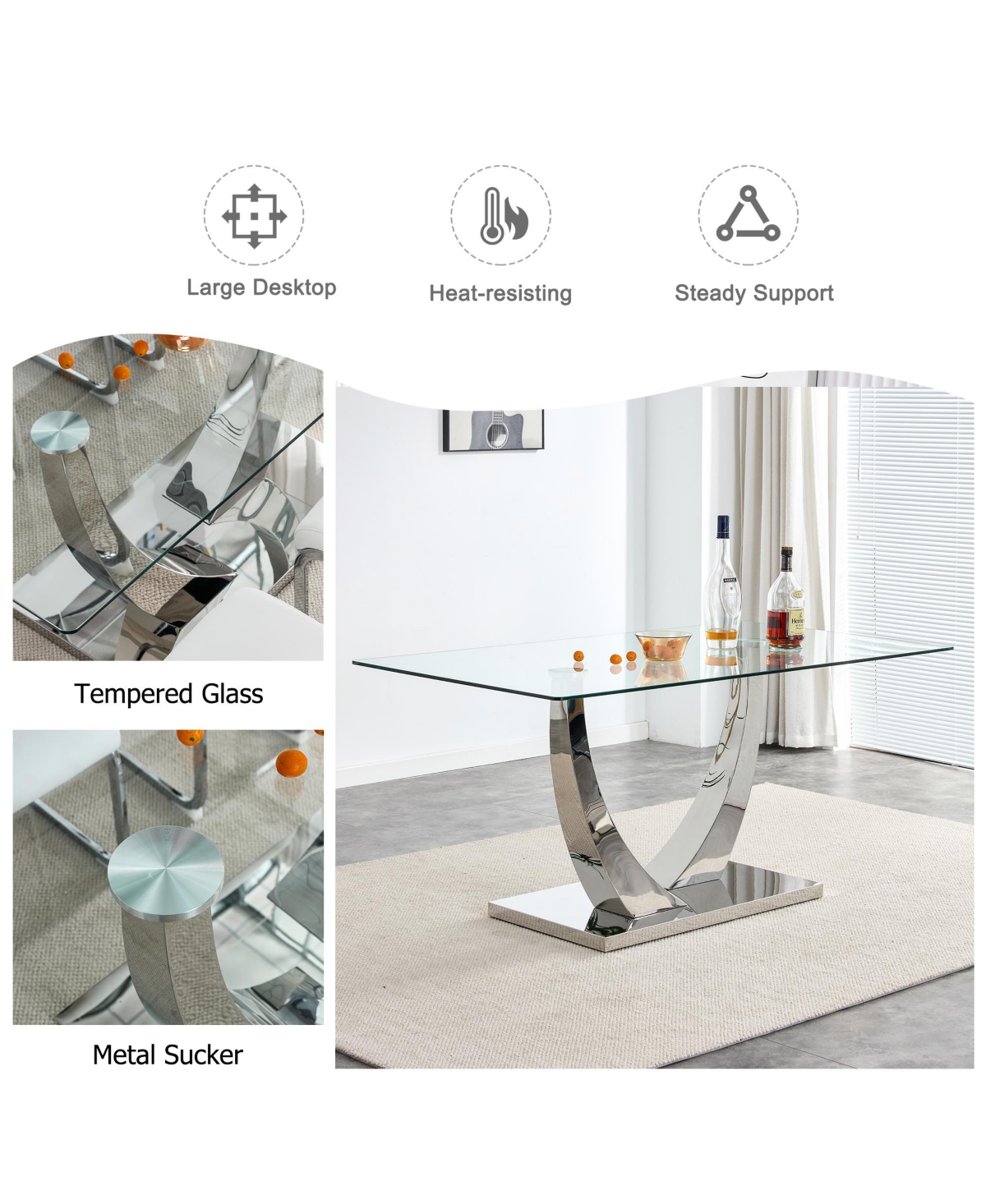 Streamdale Clear Glass Top Dining Table - Silver Legs