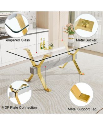 Streamdale Modern Glass Dining Table Gold Legs 79"