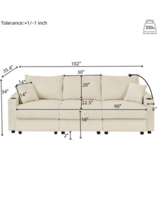 Streamdale Beige Corduroy 7-Seat Sofa Set with Storage & Cup Holders