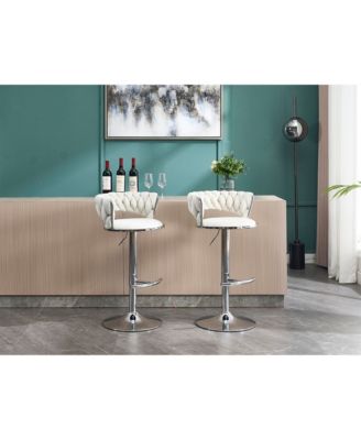 Cream Velvet Bar Stools (Set of 2) Adjustable Height