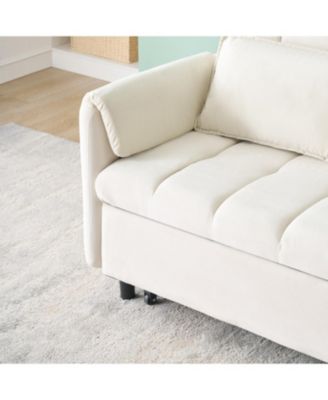 Streamdale Beige Velvet Sofa Bed - Convertible Sleeper Couch