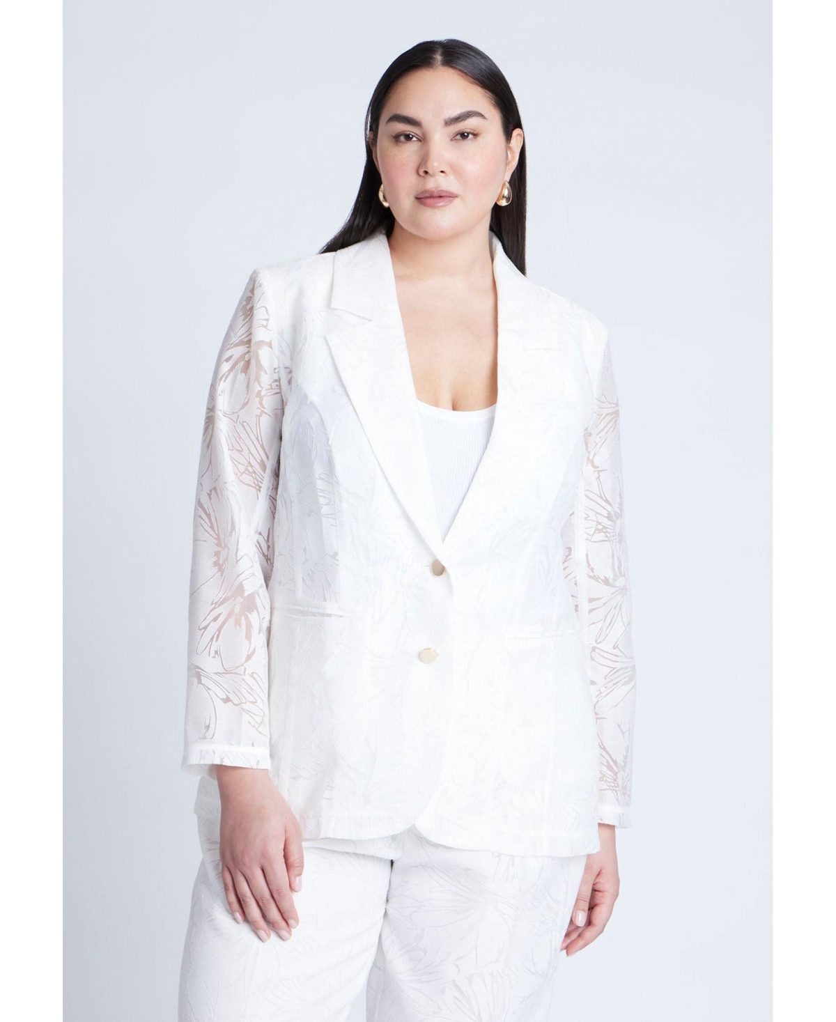 Plus Size Burnout Blazer - Soft white