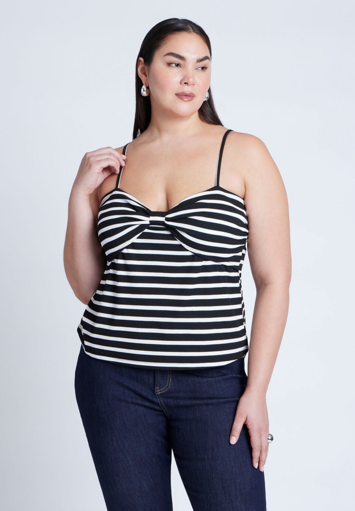 Plus Size Striped Sweetheart Tank - Black white stripe