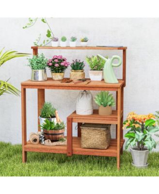 Outdoor Garden Potting Wood Planting Workstation with Open Shelves