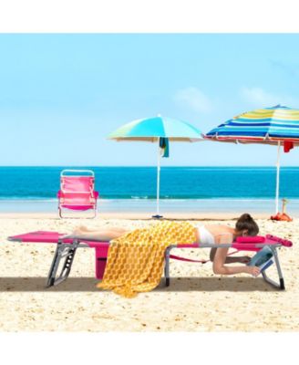5-position Outdoor Folding Chaise Lounge Chair-Pink