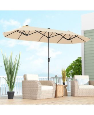 13 Feet Double-Sided Patio Twin Table Umbrella with Crank Handle-Beige