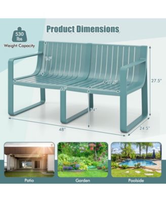 Weather-resistant Plastic 2-Person Bench with Curved Backrest-Blue