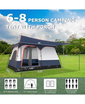 6-8 Person Camping Tent with Double Rooms and 2 Doors-Navy