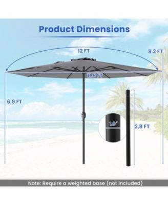 12 Feet Patio Umbrella with Crank Handle and 8 Sturdy Ribs-Gray