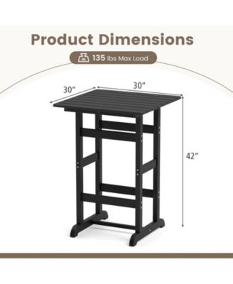 30 Inch Square Bar Table Dining Table with Slatted Tabletop for Poolside