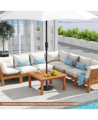 Patio Coffee Table with Umbrella Hole and Teak Oil Finish