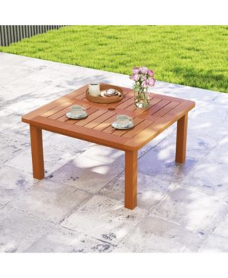 Patio Coffee Table with Umbrella Hole and Teak Oil Finish