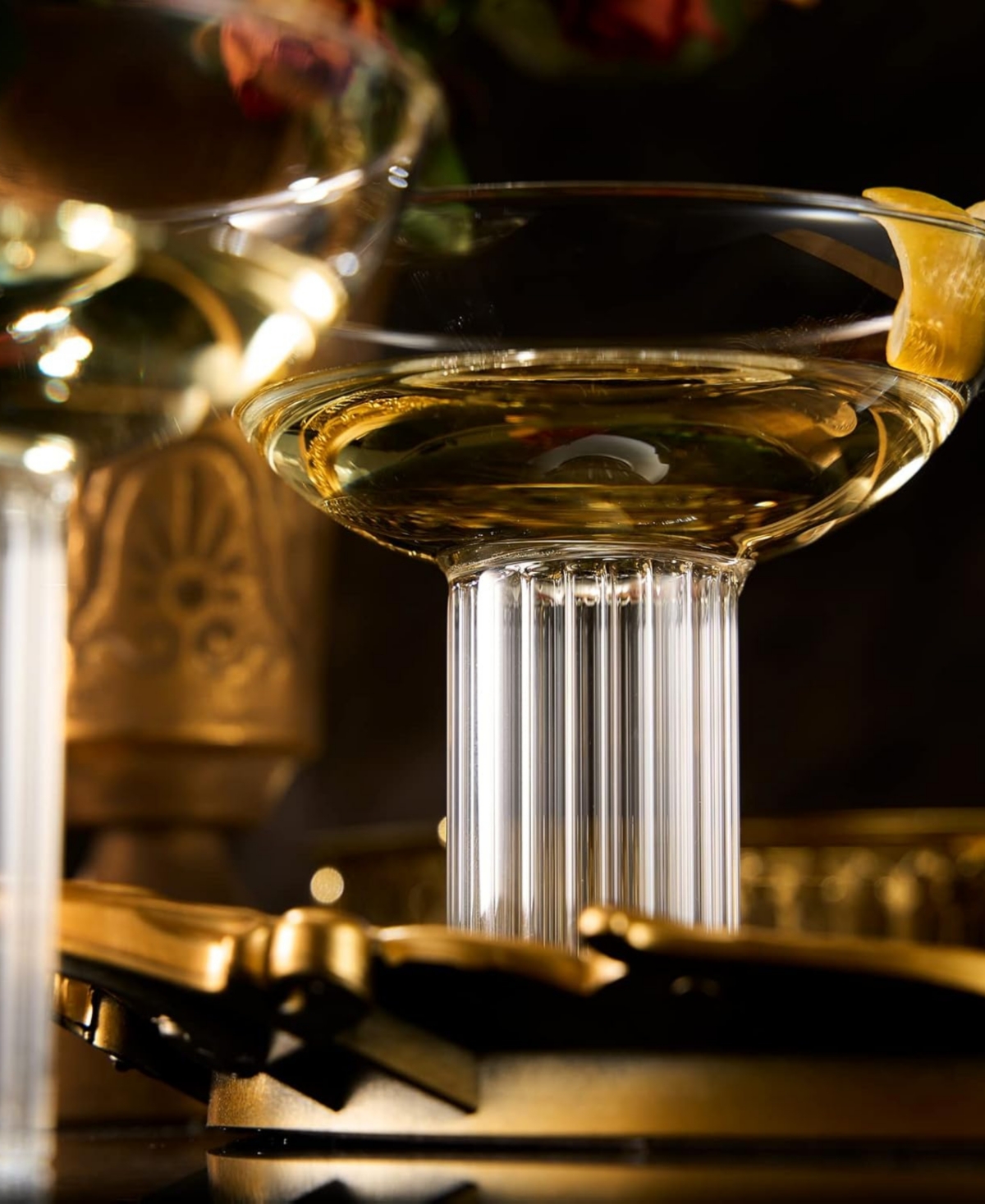 The Wine Savant Art Deco Vintage Ribbed Coupe Glasses, Set Of 2
