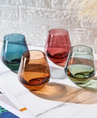 Khen Pastel Muted Stemless Wine Glasses, Set of 4