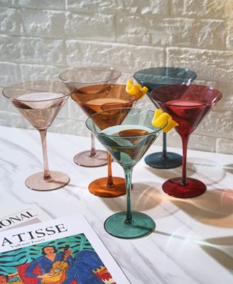 Classic Art Deco Pastel Muted Martini Glasses, Set of 6