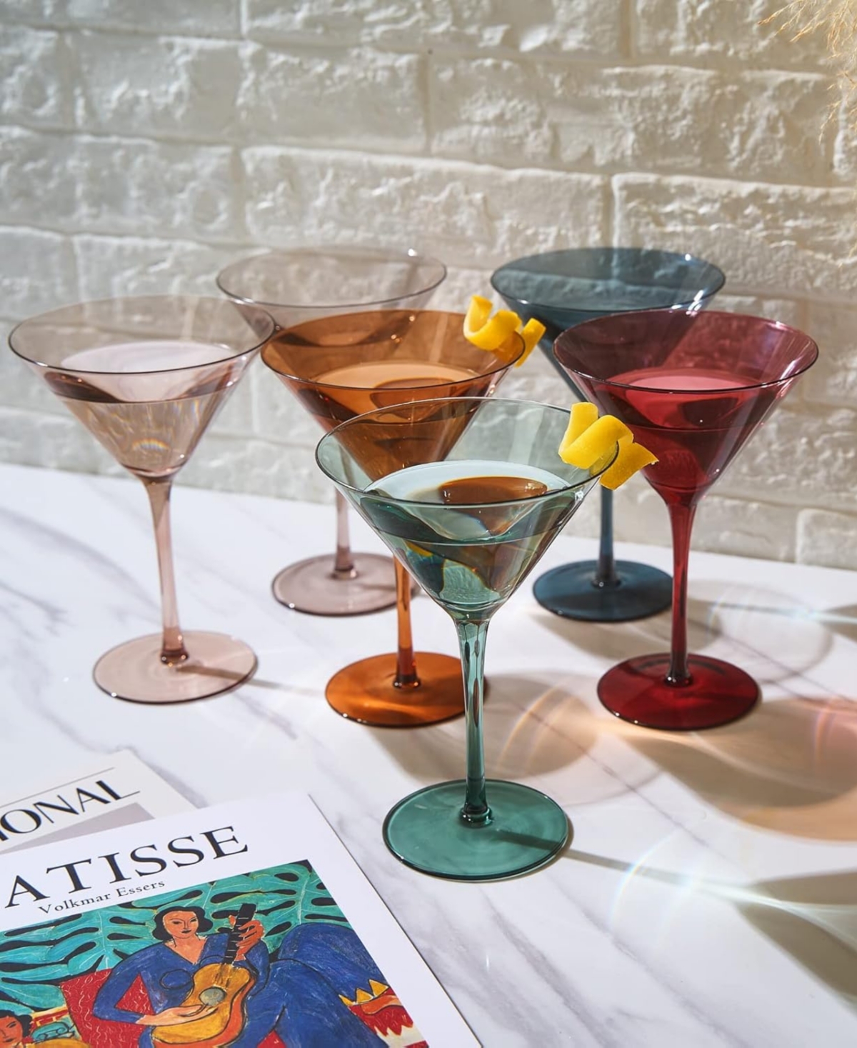 The Wine Savant Classic Art Deco Pastel Muted Martini Glasses, Set Of 6