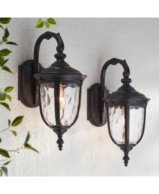 Bellagio Vintage Outdoor Wall Light Fixtures Set of 2 Texturized Black Downbridge 16 1/2" Clear Hammered Glass for Post Exterior Barn