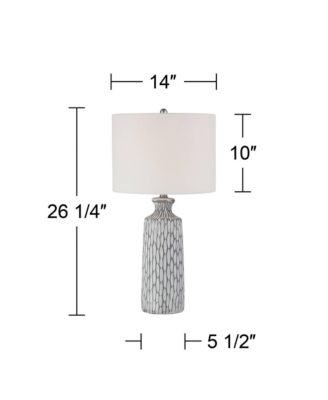 Patrick Modern Coastal Table Lamps 26 1/4" Tall Set of 2 White-Washed Gray Geometric Ceramic White Drum Shade for Bedroom Living Family Room Bedside Nightstand House Home Office - 360 Lighting