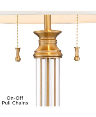 Rolland Traditional Table Lamps 30" Tall Set of 2 Antique Brass Crystal Off White Drum Shade for Bedroom Living Room Nightstand