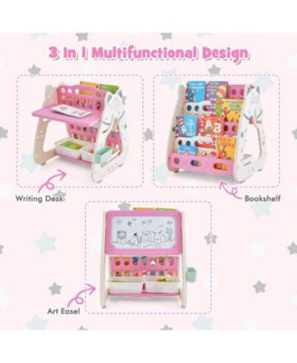 3-In-1 Double Sided Magnetic Dry-Erase Board with Stool and Flipped Writing Desktop