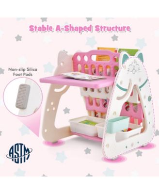 3-In-1 Double Sided Magnetic Dry-Erase Board with Stool and Flipped Writing Desktop