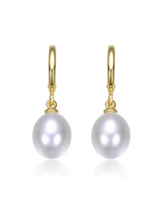 14k Gold Plated Simulated Pearl Drop Earrings