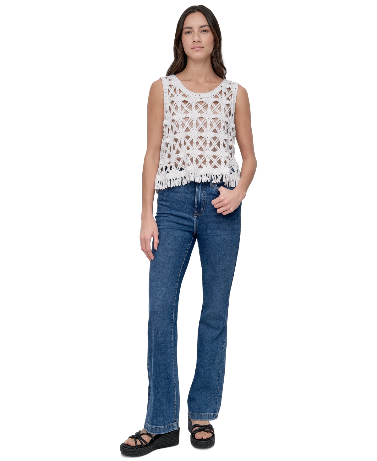 Dkny Jeans Women's Crochet Scoop-neck Cotton Top