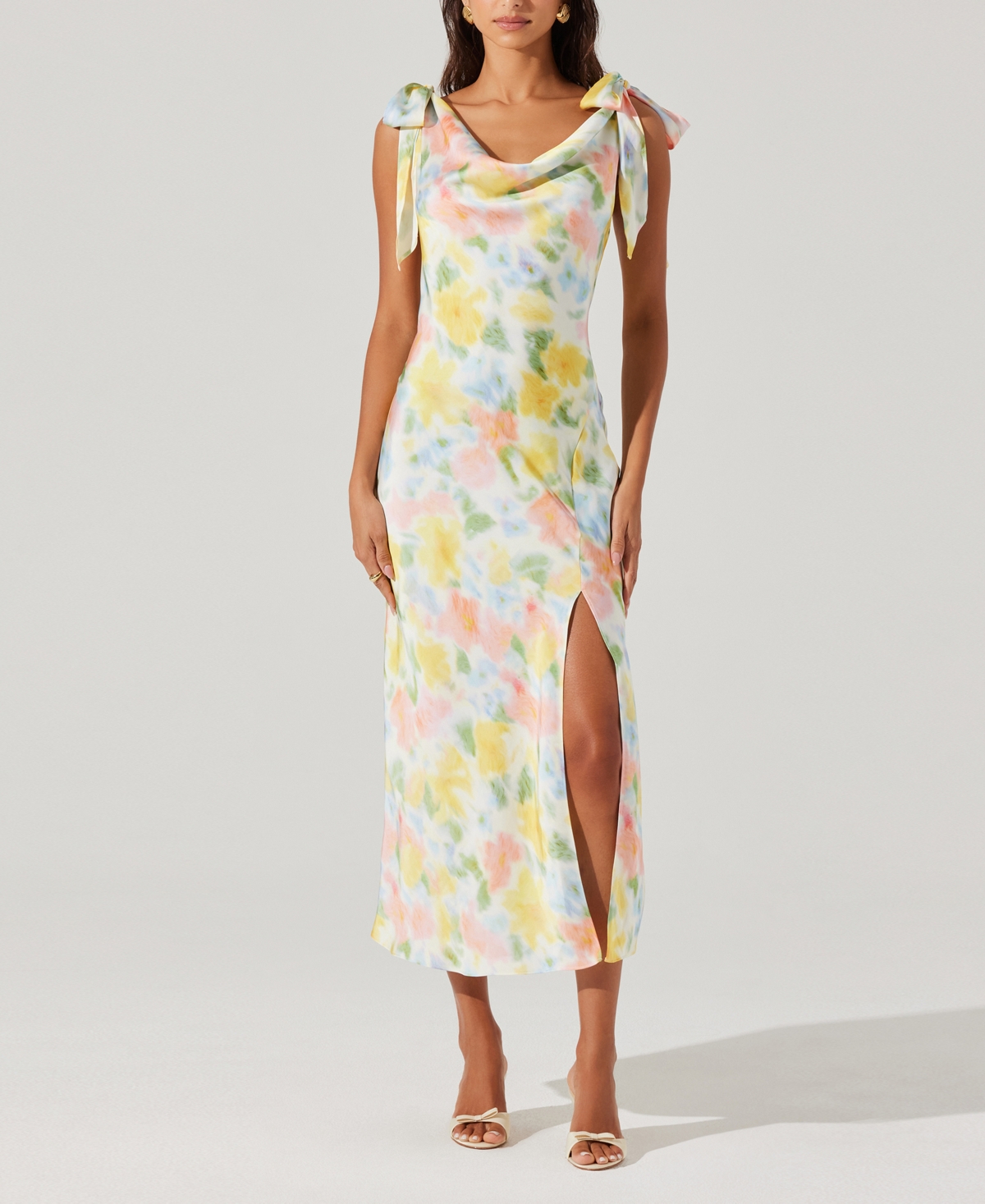 Astr Allexina Front Thigh Slit Maxi Dress In Yellow Water In Yellow