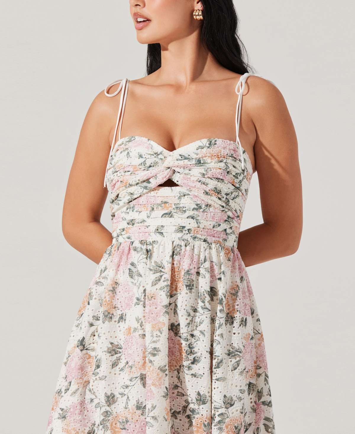 Astr The Label Sariah Eyelet Embroidery Floral Print A-line Dress In White