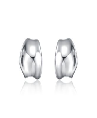 Serene Waves Mini Open Huggie Hoop Earrings in White Gold Plated or 14K Gold Plated