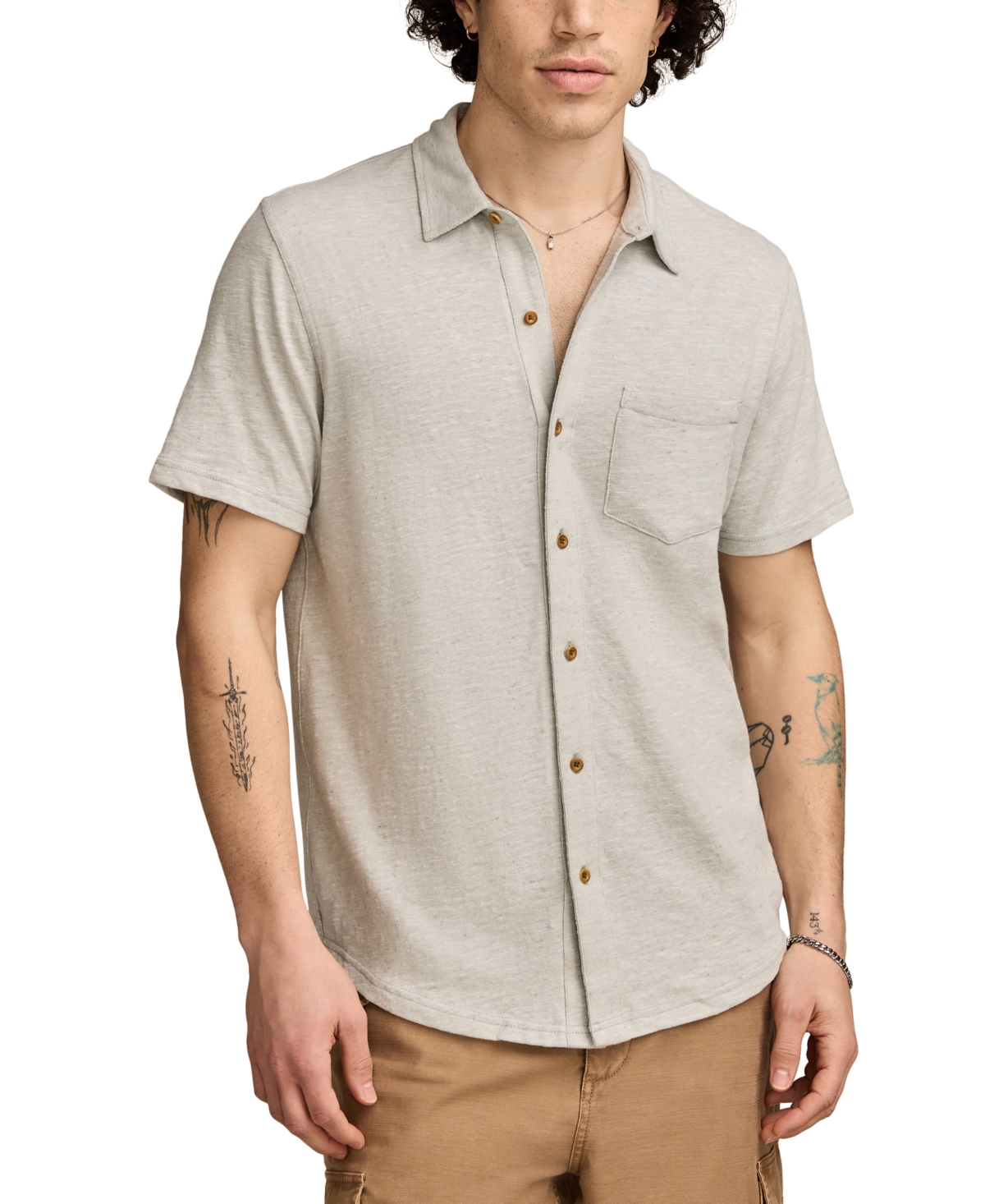 Lucky Brand Men's Linen Short Sleeve Button Down Shirt
