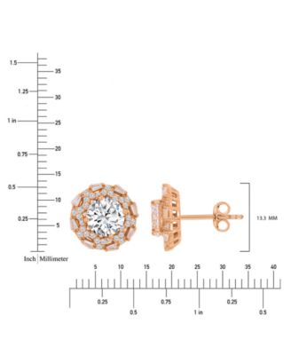 Cubic Zirconia Halo Stud Earrings in 14k Yellow Gold over Sterling Silver