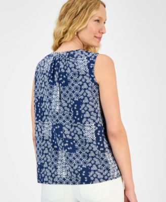Style & Co Women's Printed Cotton Gauze Split-Neck Tank Top